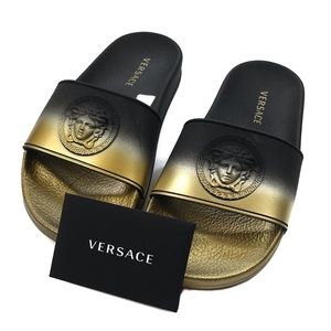 •VERSACE• Medusa Slides Black and gold